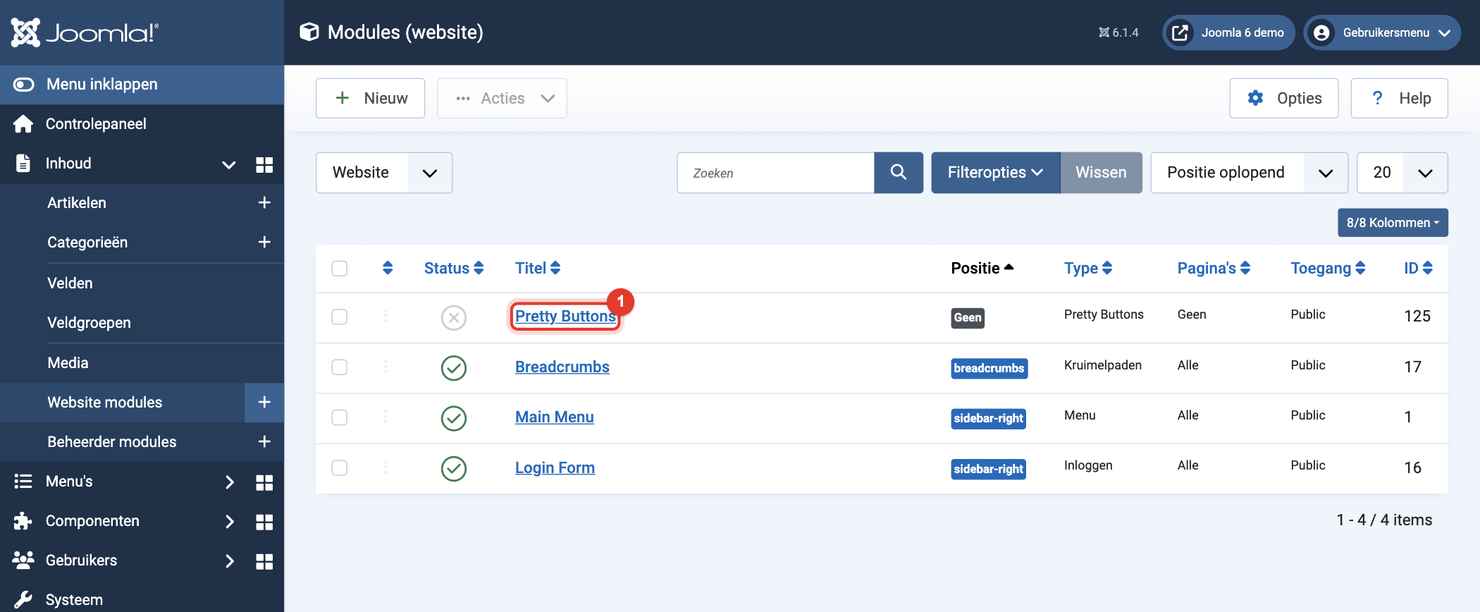 Joomla 6 Website modules met de nieuwe module Pretty Buttons