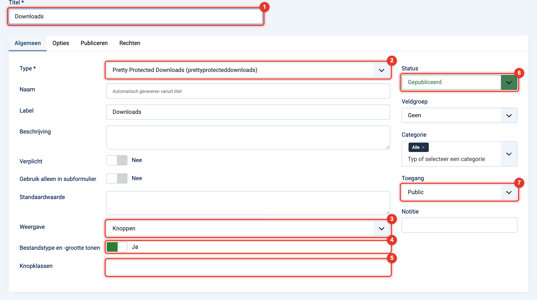 Een nieuw veld van het type Pretty Protected Downloads
