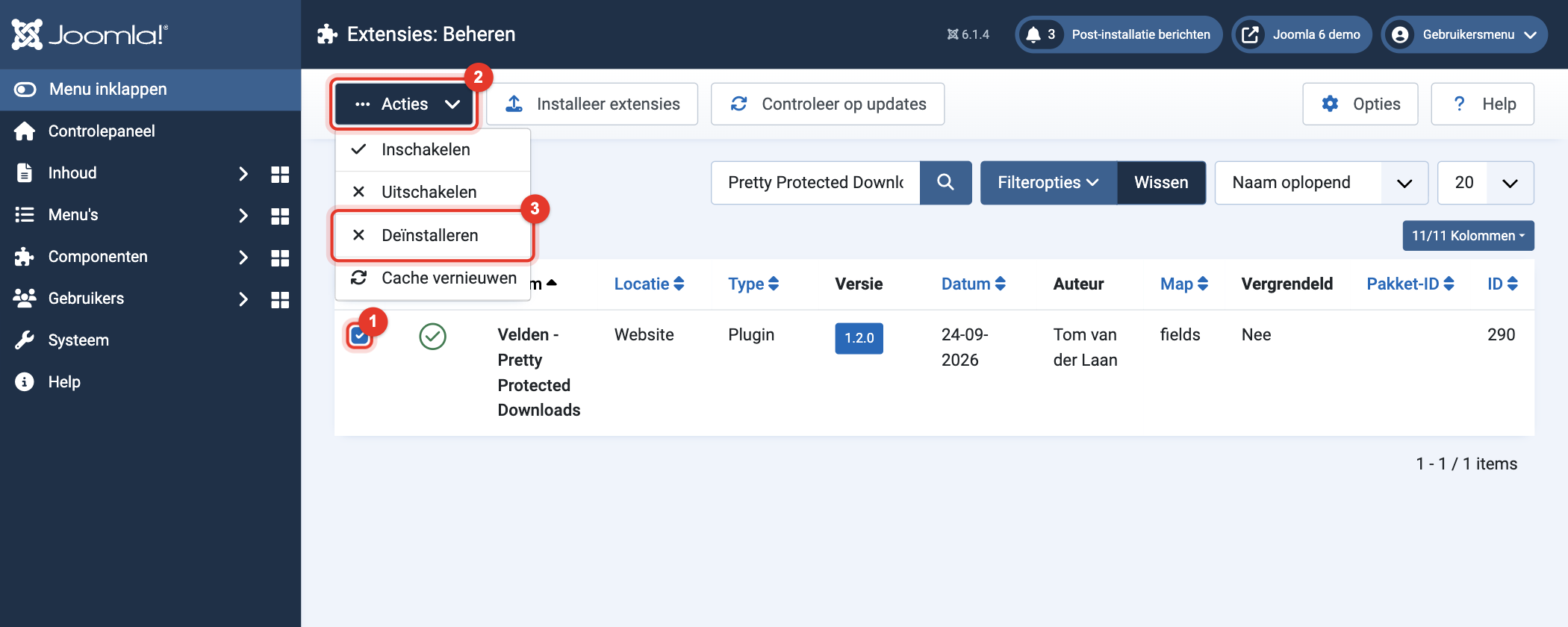 Joomla 6 Extensies: Beheren, Acties, Deïnstalleren
