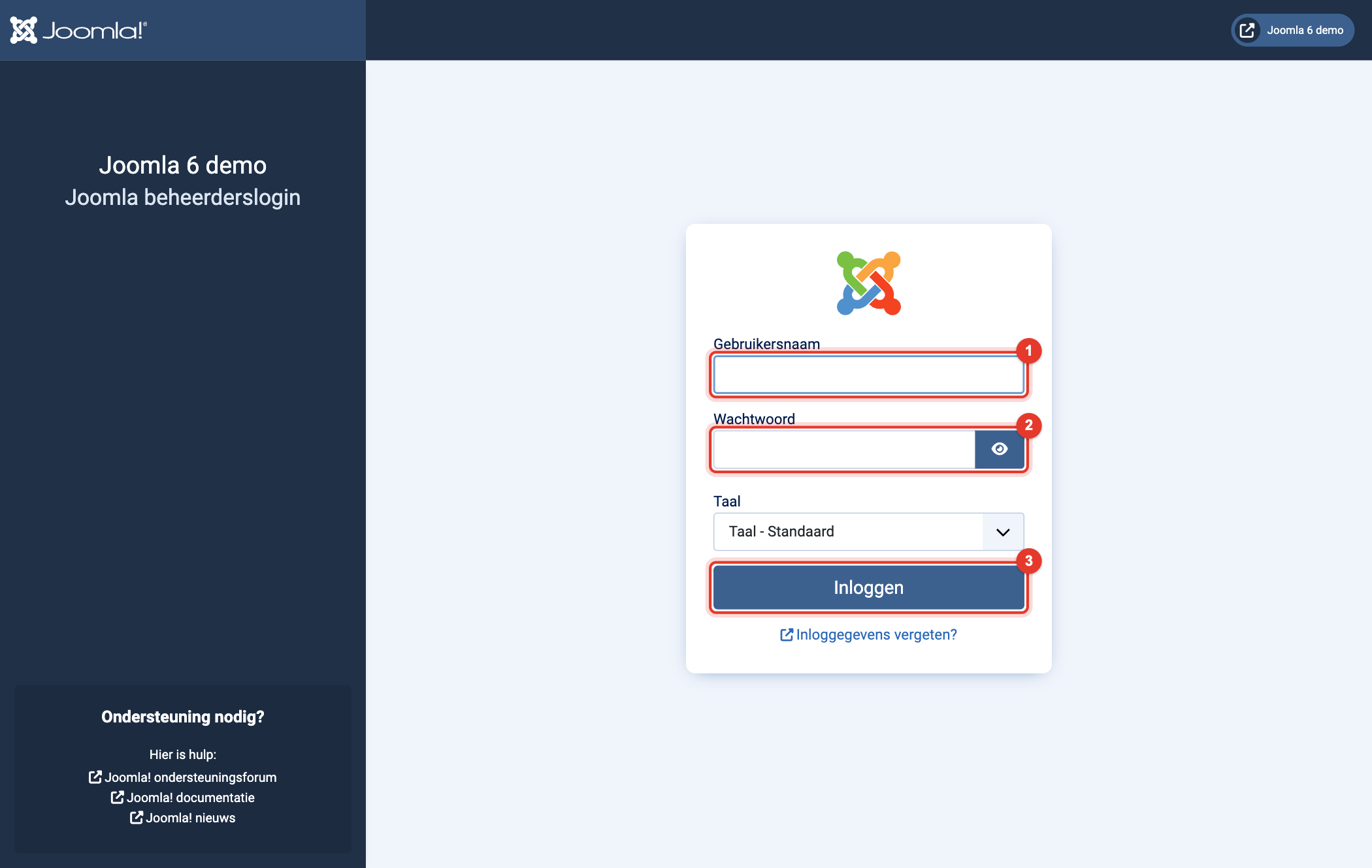 Joomla 6 inloggen op de back-end