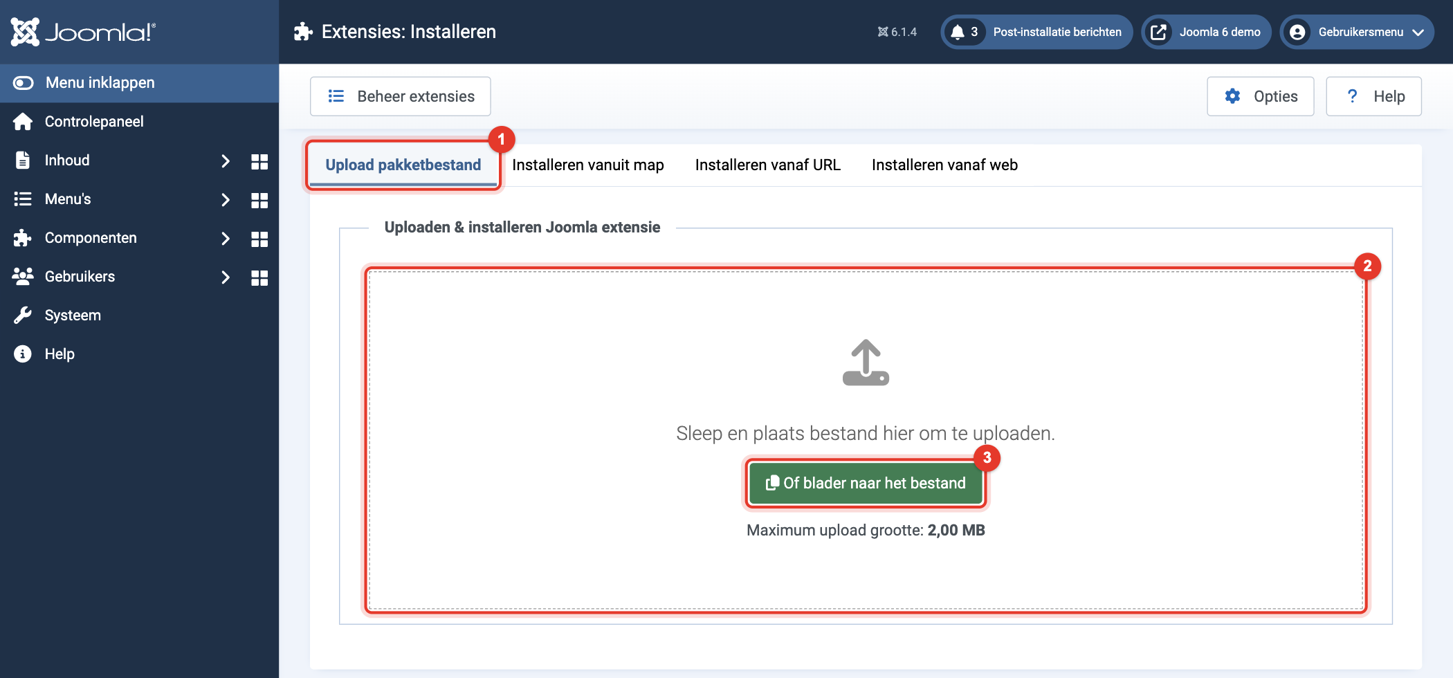 Joomla 6 Upload pakketbestand
