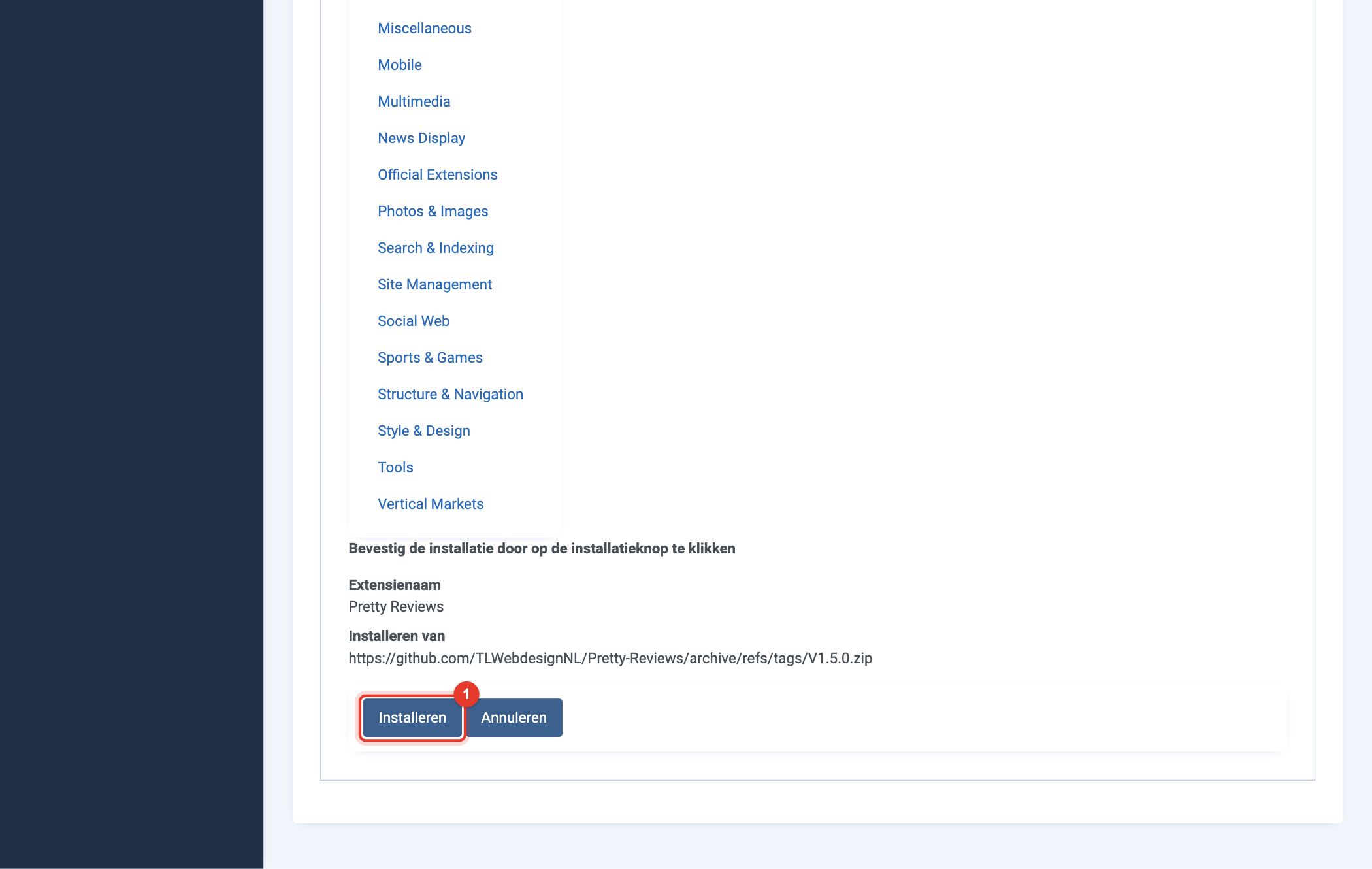 Joomla 6 Installeren vanaf web, de installatie bevestigen