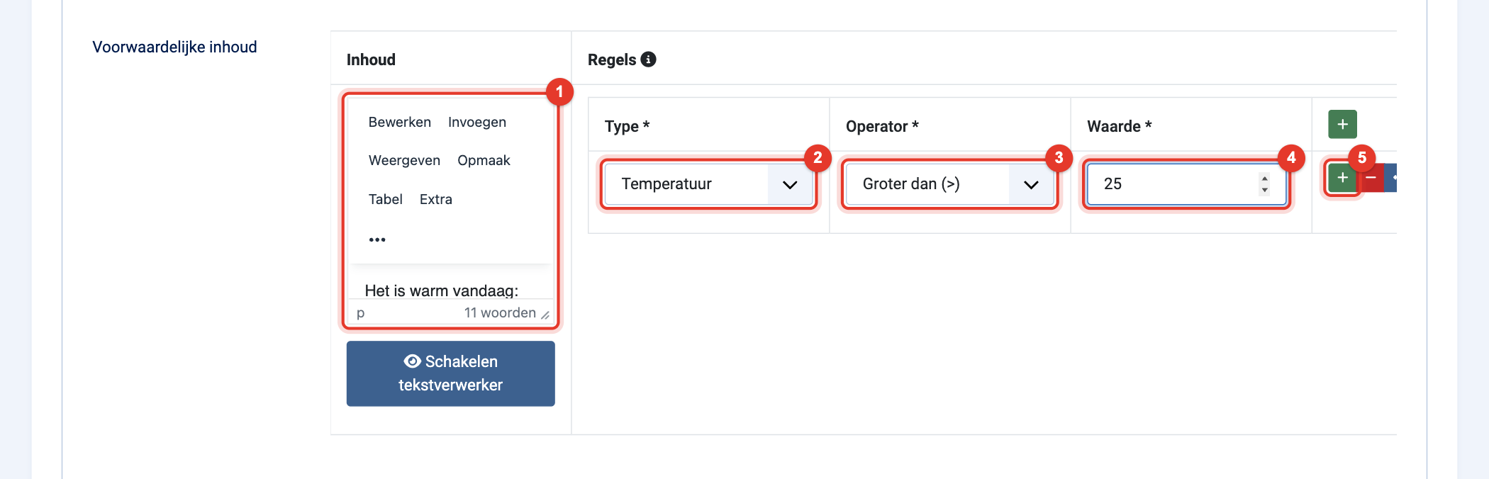 Module Pretty Weather: voorwaardelijke inhoud met een regel