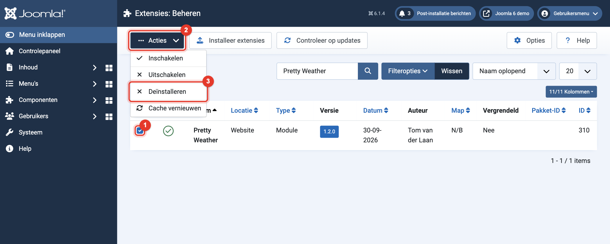 Joomla 6 Extensies: Beheren, Acties, Deïnstalleren
