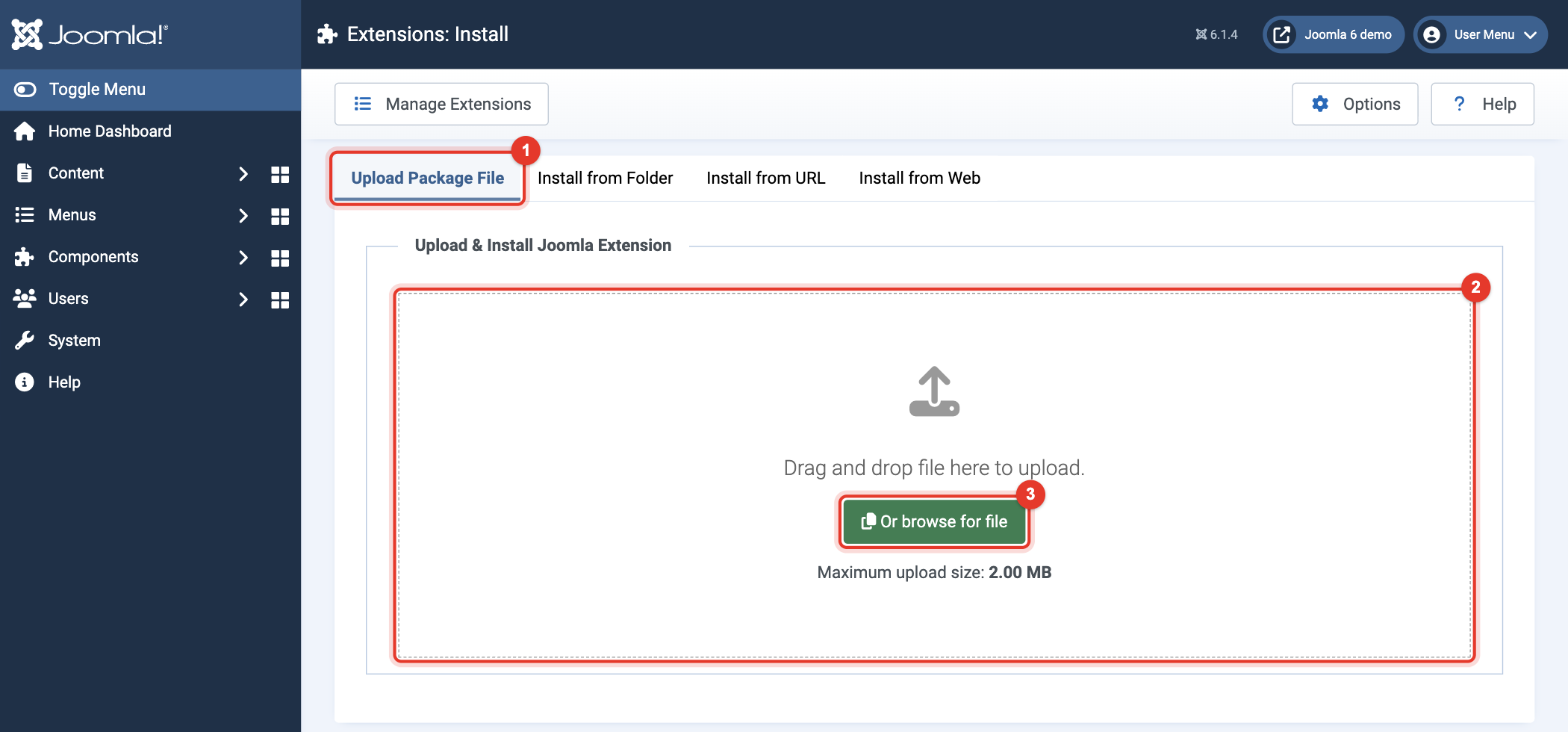 Joomla 6 Upload Package File