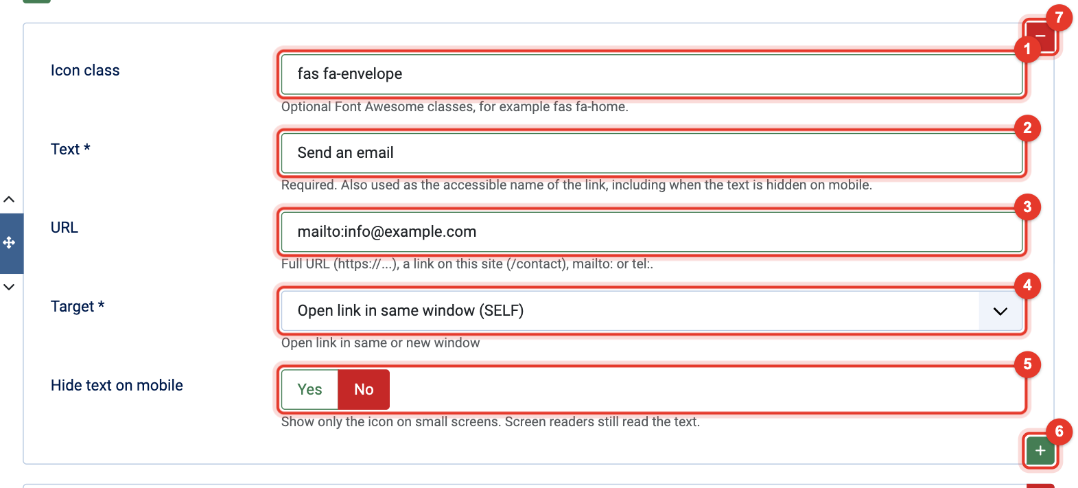 Module Pretty Links: the fields of one link