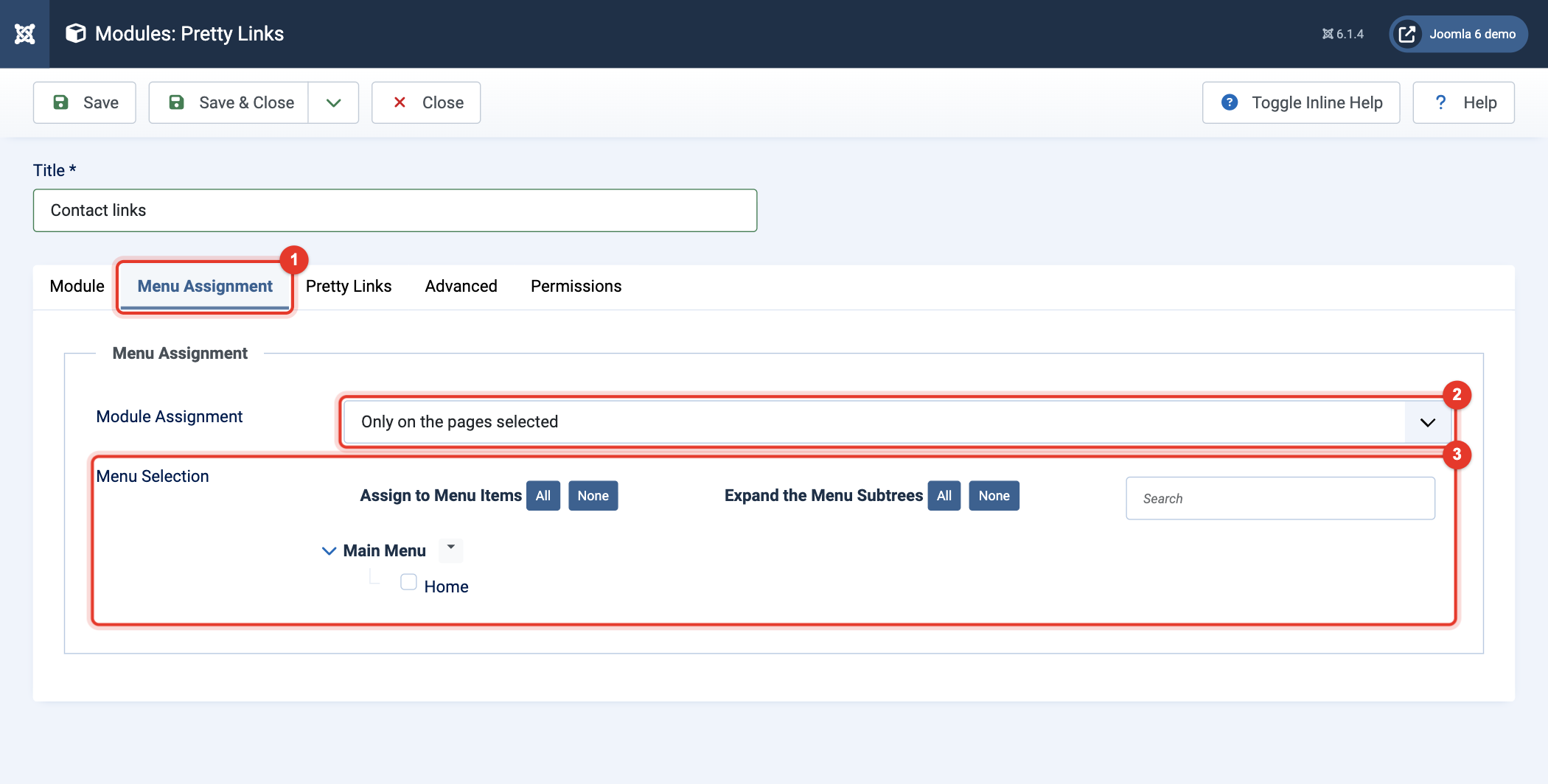 Module Pretty Links: tab Menu Assignment
