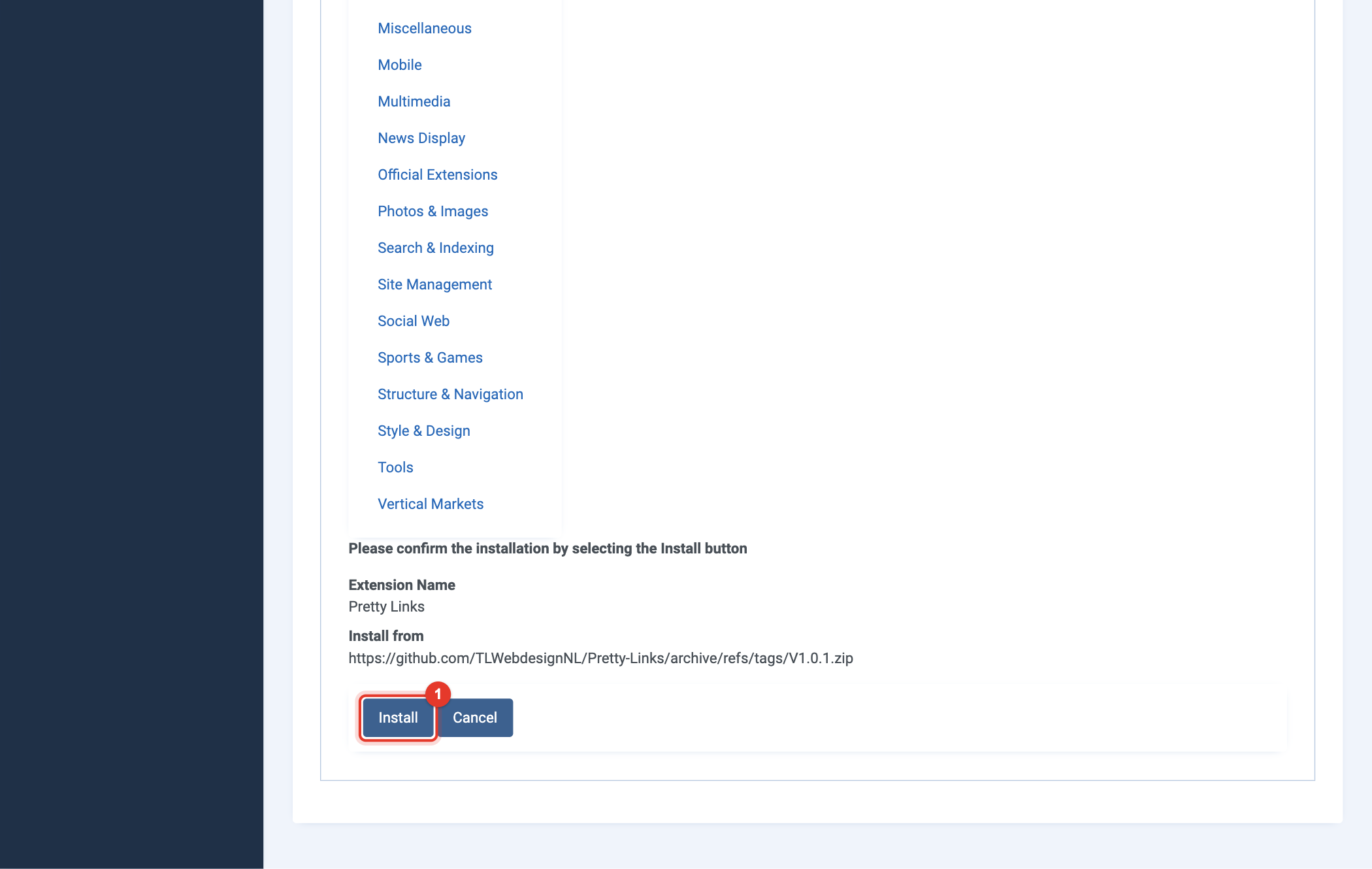 Joomla 6 Install from Web, confirming the installation