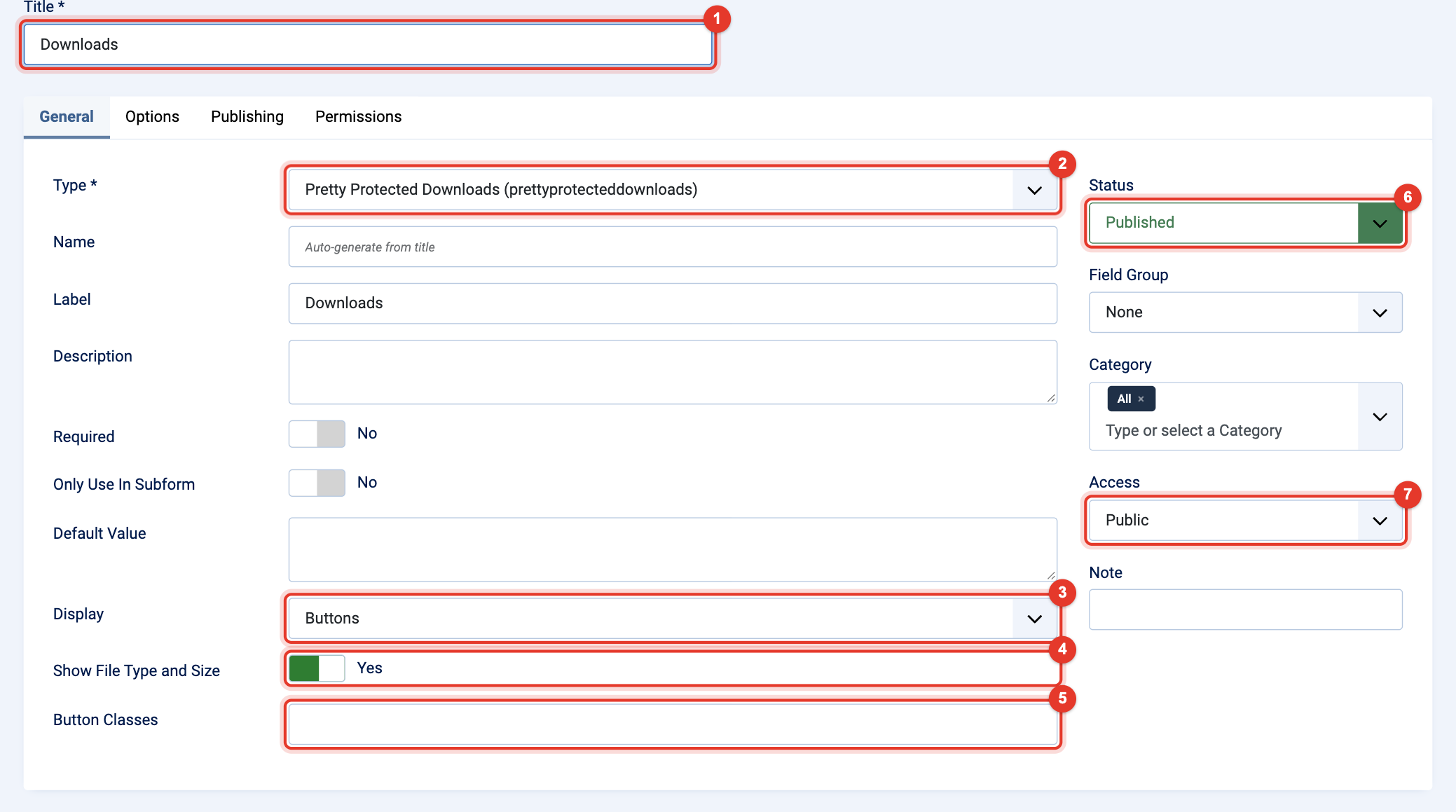 A new field of the type Pretty Protected Downloads