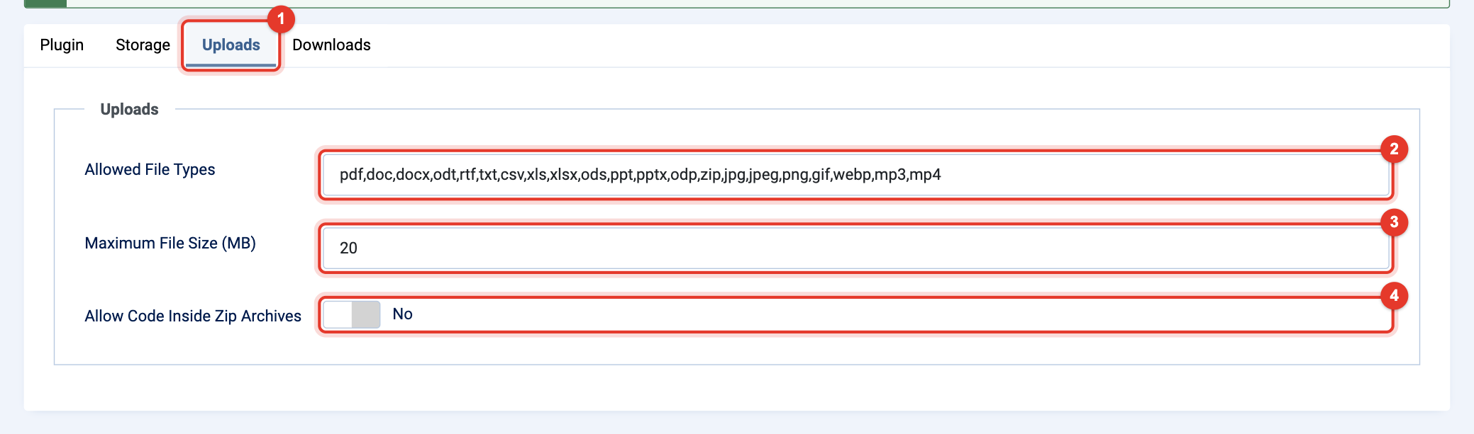 Plugin Pretty Protected Downloads: tab Uploads