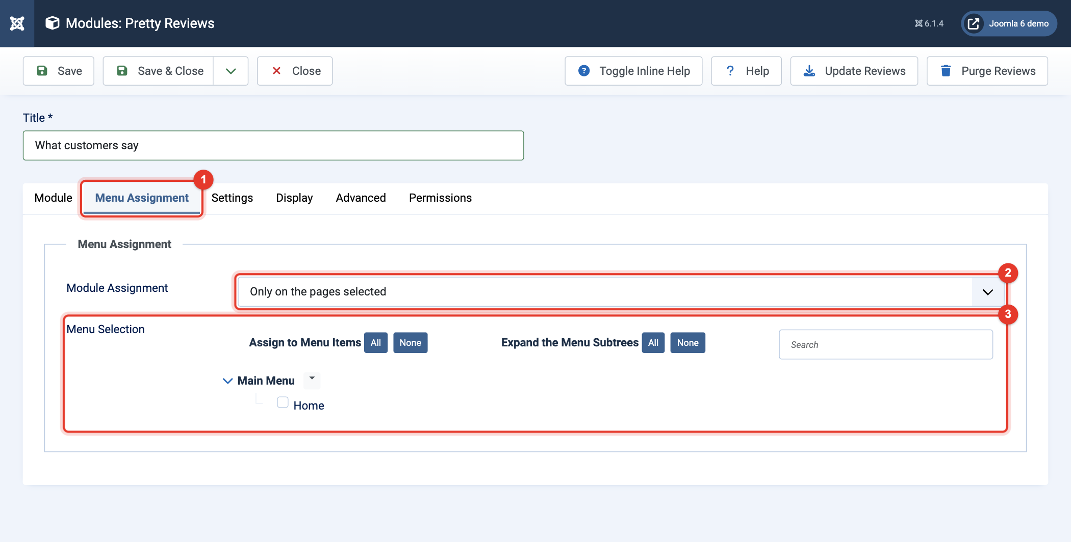 Module Pretty Reviews: tab Menu Assignment