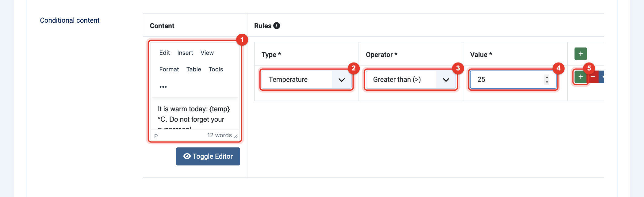 Module Pretty Weather: conditional content with a rule