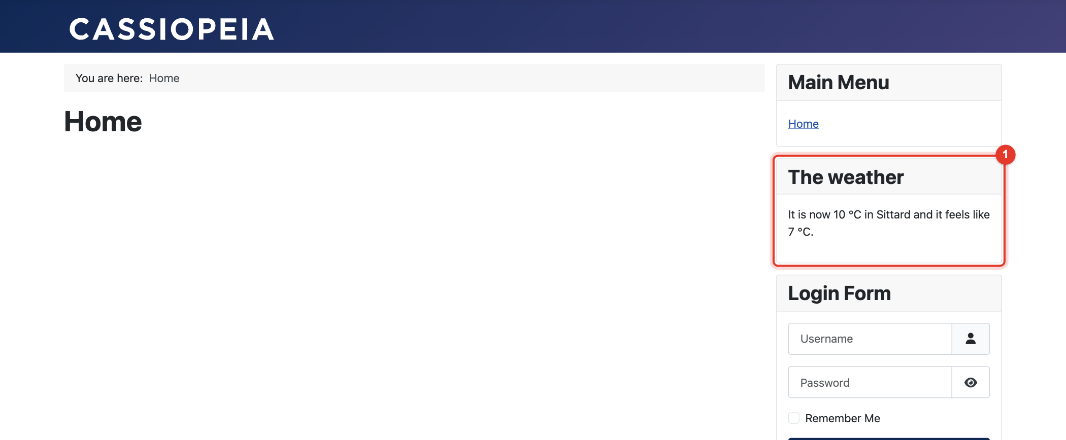 Pretty Weather on the website with the Cassiopeia template