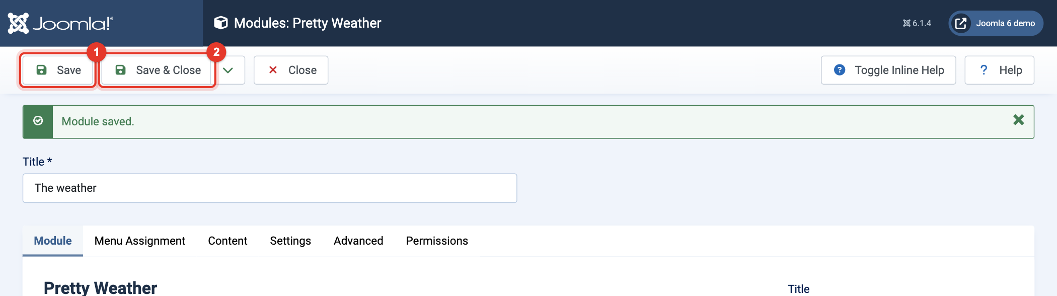 Module Pretty Weather: Save and Save & Close