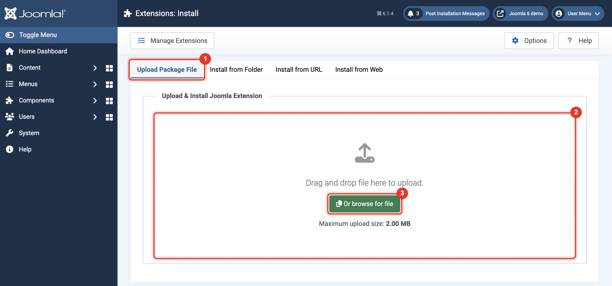 Joomla 6 Upload Package File